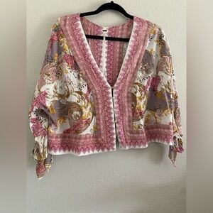 Free People Top Blouse Kimono Style XS Pink Boxy Boho Western